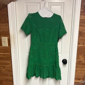 J.O.A. Green Short Sleeve Ruffle-Hem Dress